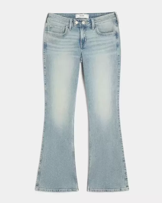 Jeans bootcut a vita bassa con ricamo a farfalla e lavaggio medio