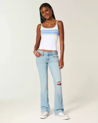 Jeans bootcut a vita bassa, strappati, lavaggio chiaro e ricamati