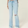 Jeans bootcut a vita bassa, strappati, lavaggio chiaro e ricamati