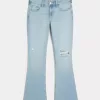 Jeans bootcut a vita bassa, strappati, lavaggio chiaro e ricamati