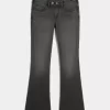 Jeans bootcut neri lavati a vita bassa