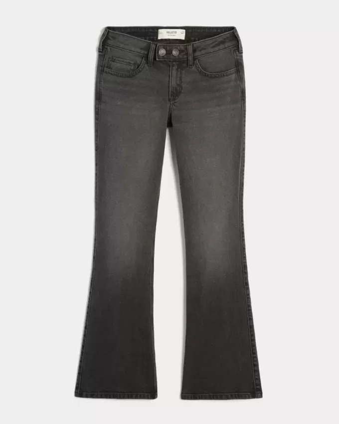 Jeans bootcut neri lavati a vita bassa