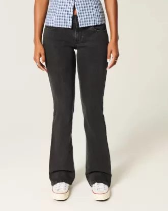 Jeans bootcut neri lavati a vita bassa