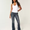 Jeans bootcut ricamati a vita bassa e lavaggio scuro