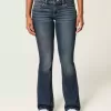 Jeans bootcut ricamati a vita bassa e lavaggio scuro
