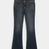 Jeans bootcut ricamati a vita bassa e lavaggio scuro