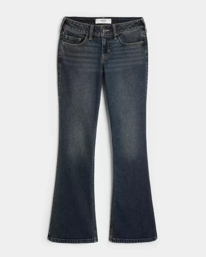 Jeans bootcut ricamati a vita bassa e lavaggio scuro