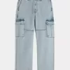 Jeans cargo larghi con lavaggio chiaro