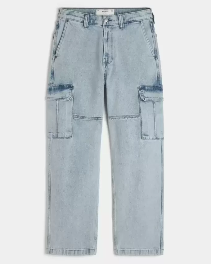 Jeans cargo larghi con lavaggio chiaro