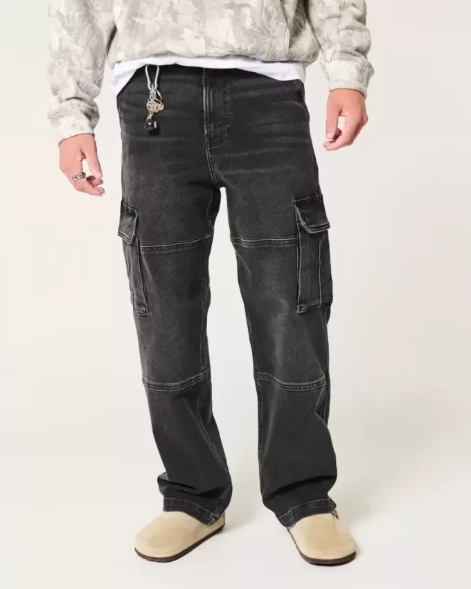 Jeans cargo larghi neri lavati