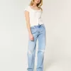 Jeans da papà a vita alta con strappi e lavaggio medio
