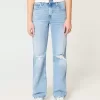 Jeans da papà a vita alta con strappi e lavaggio medio