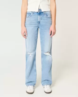 Jeans da papà a vita alta con strappi e lavaggio medio
