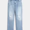 Jeans da papà a vita alta con strappi e lavaggio medio