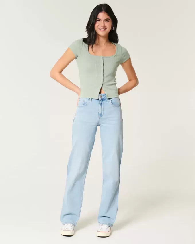 Jeans Dad a vita alta con lavaggio chiaro