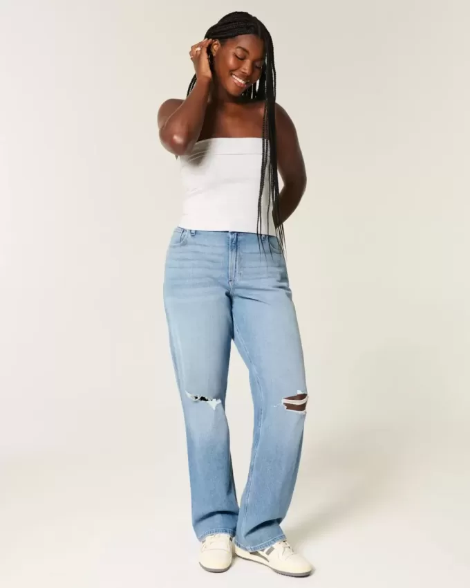 Jeans Dad Curvy a vita alta con strappi e lavaggio medio