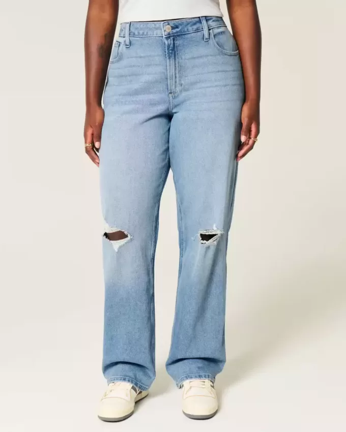 Jeans Dad Curvy a vita alta con strappi e lavaggio medio