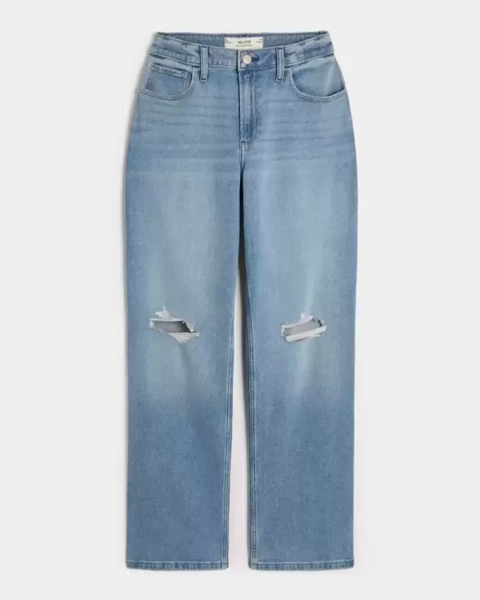 Jeans Dad Curvy a vita alta con strappi e lavaggio medio