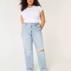 Jeans Dad Curvy a vita altissima e lavaggio chiaro con strappi