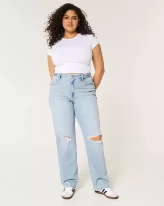 Jeans Dad Curvy a vita altissima e lavaggio chiaro con strappi