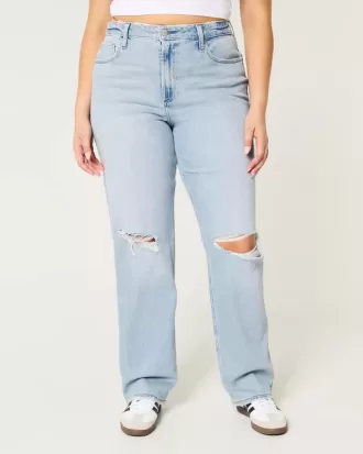 Jeans Dad Curvy a vita altissima e lavaggio chiaro con strappi