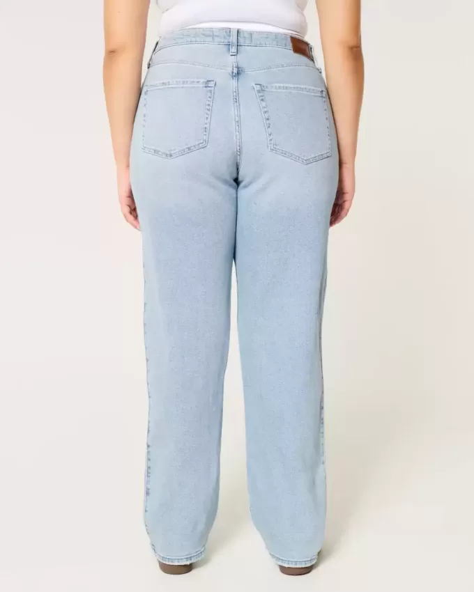 Jeans Dad Curvy a vita altissima e lavaggio chiaro con strappi