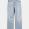 Jeans Dad Curvy a vita altissima e lavaggio chiaro con strappi