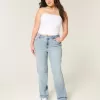 Jeans dritti a vita alta con lavaggio chiaro