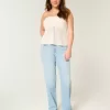 Jeans dritti a vita alta con lavaggio chiaro