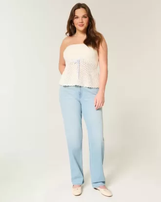 Jeans dritti a vita alta con lavaggio chiaro