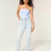Jeans dritti a vita alta con lavaggio chiaro
