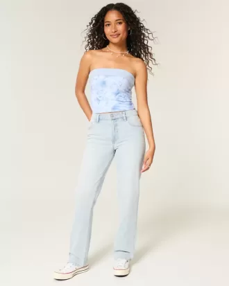 Jeans dritti a vita alta con lavaggio chiaro