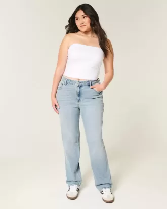 Jeans dritti a vita alta con lavaggio chiaro