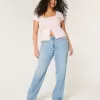 Jeans dritti a vita alta con lavaggio chiaro