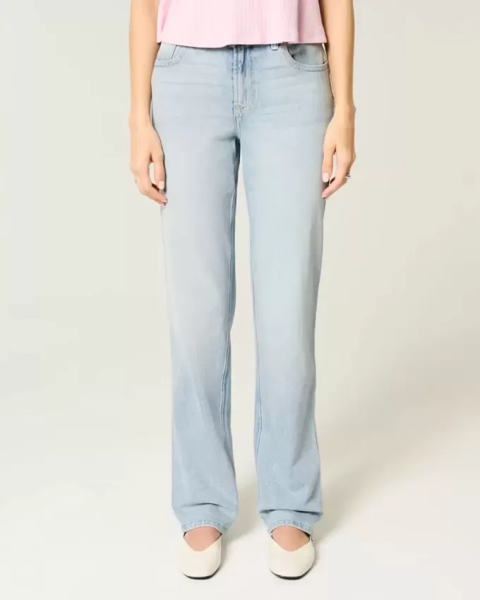 Jeans dritti a vita alta con lavaggio chiaro