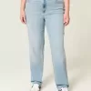 Jeans dritti a vita alta con lavaggio chiaro