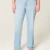 Jeans dritti a vita alta con lavaggio chiaro