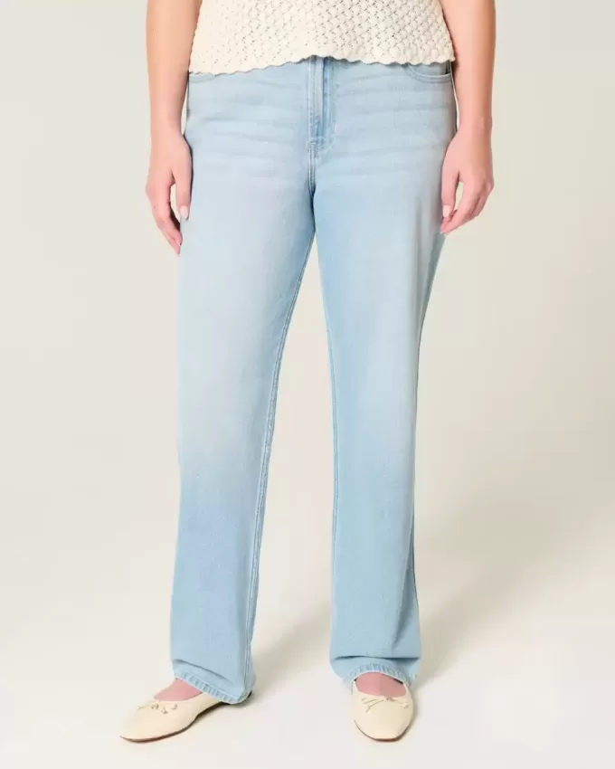Jeans dritti a vita alta con lavaggio chiaro