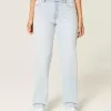 Jeans dritti a vita alta con lavaggio chiaro