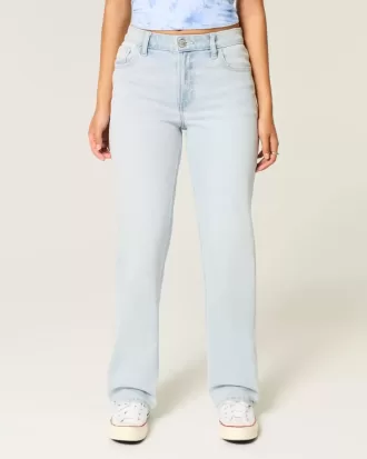 Jeans dritti a vita alta con lavaggio chiaro