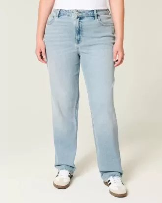 Jeans dritti a vita alta con lavaggio chiaro