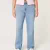 Jeans dritti a vita alta con lavaggio chiaro
