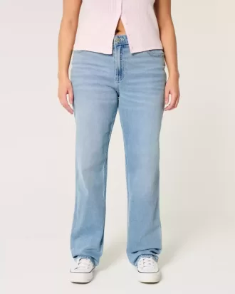 Jeans dritti a vita alta con lavaggio chiaro