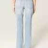 Jeans dritti a vita alta con lavaggio chiaro