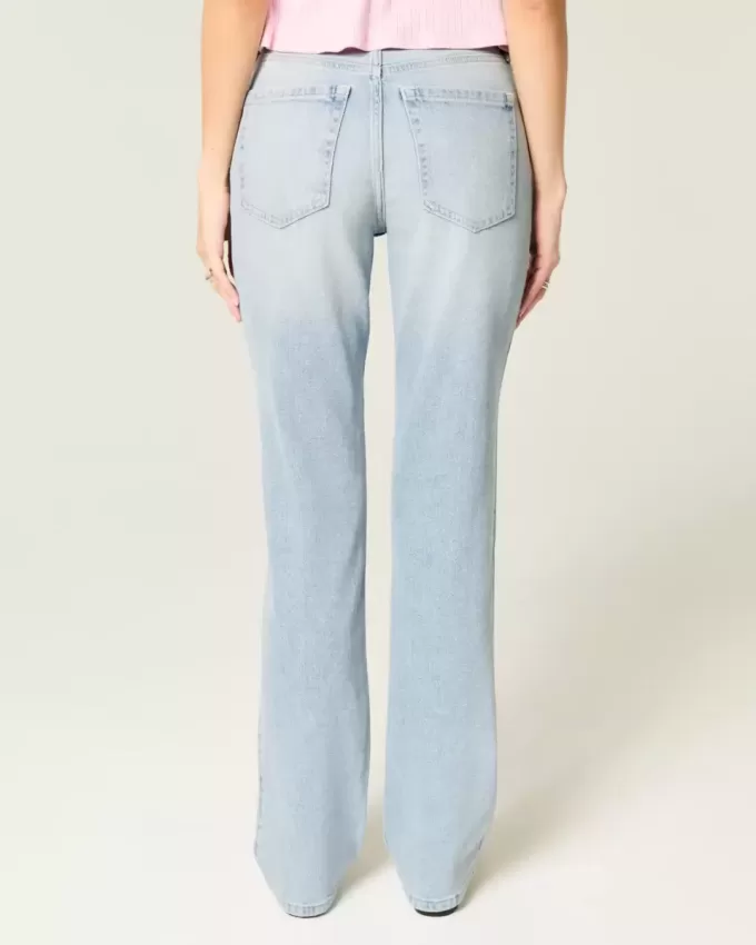 Jeans dritti a vita alta con lavaggio chiaro