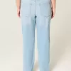 Jeans dritti a vita alta con lavaggio chiaro