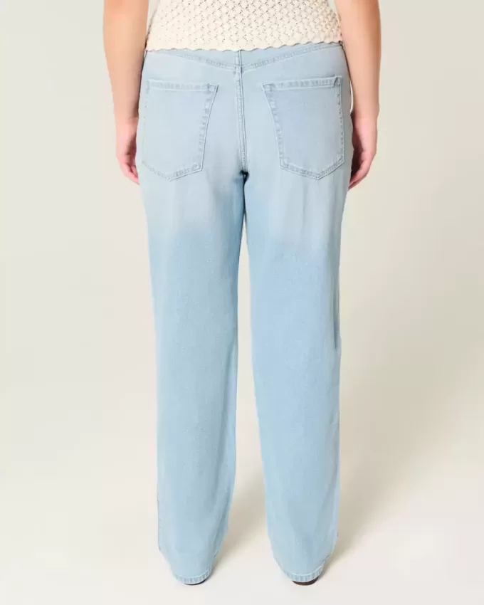 Jeans dritti a vita alta con lavaggio chiaro