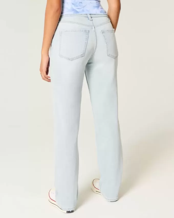 Jeans dritti a vita alta con lavaggio chiaro