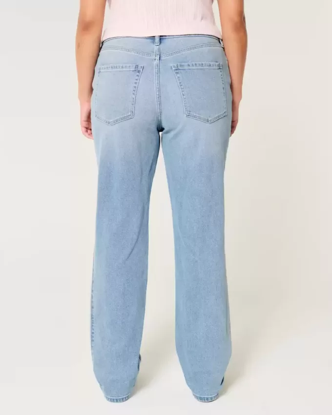 Jeans dritti a vita alta con lavaggio chiaro