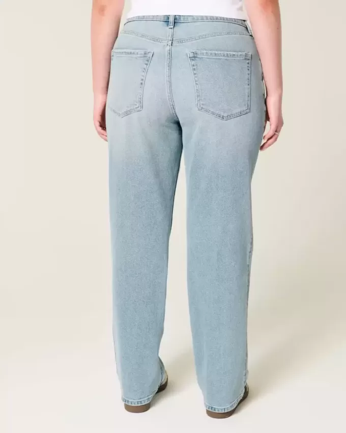 Jeans dritti a vita alta con lavaggio chiaro